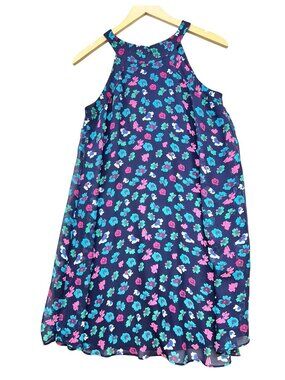 Betsey Johnson Womens Floral Sleeveless Halter Midi Dress Sze 4 Navy Blue Casual